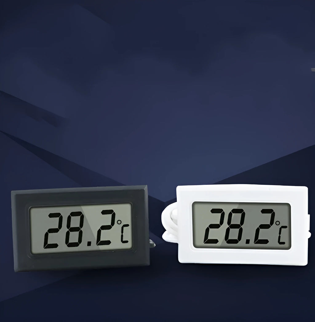 Electronic liquid crystal aquarium thermometer with black or white casing and 1m to 5m cord options