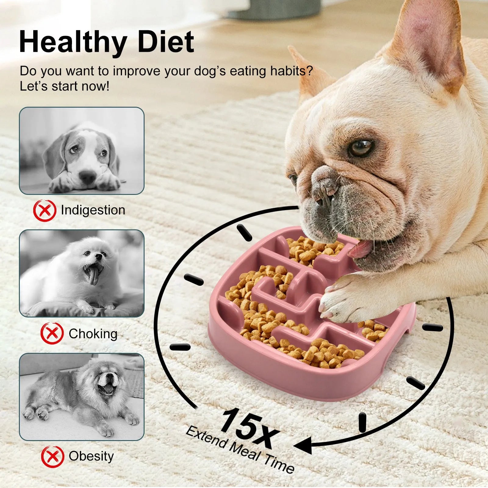 Maze design slow feeding pet bowl in macaron colour with anti-slip base
