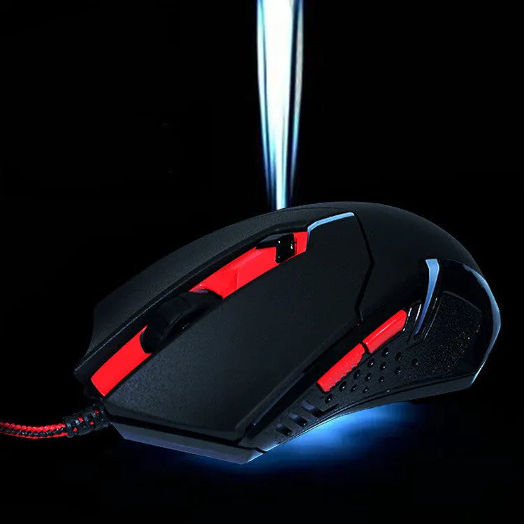 Black and red USB wired ergonomic gaming mouse with six buttons