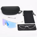 PC outdoor cycling athletic glasses with TR90 semi-rimless frame in bright gray and blue, free size unisex sports goggles