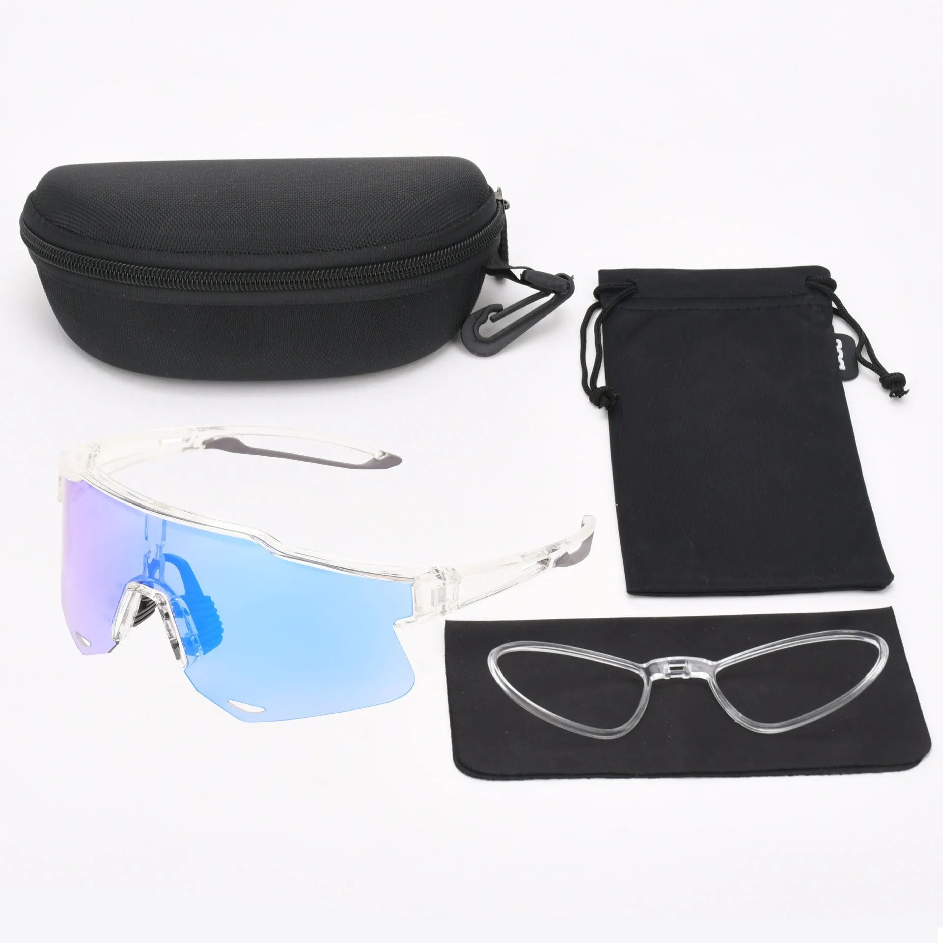 PC outdoor cycling athletic glasses with TR90 semi-rimless frame in bright gray and blue, free size unisex sports goggles