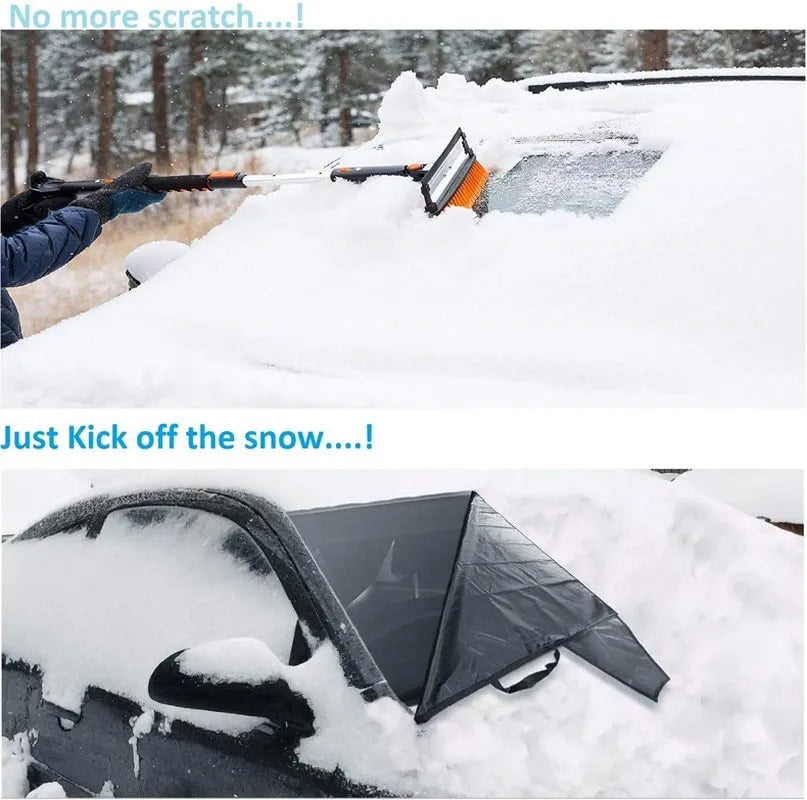 Windshield ice and snow gown in black rubber Oxford cloth placed over a car windscreen for frost and snow protection