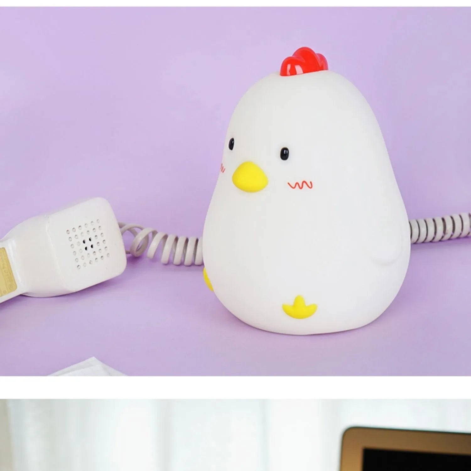 White early sleeping chicken shaped soft silicone touch night light with USB cable, 128x124x154mm size