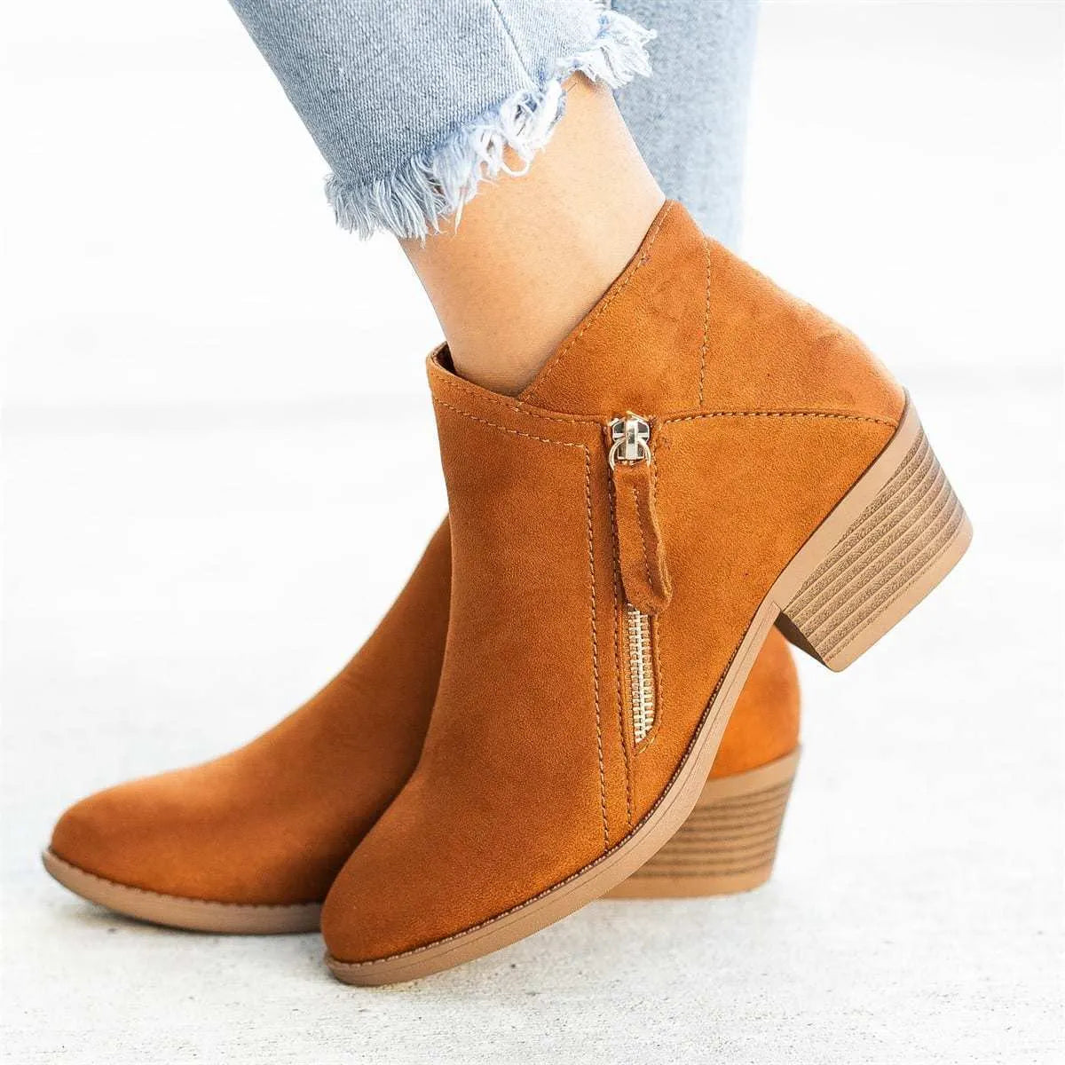 Dr Martens women's suede ankle boots with side zip and chunky heel