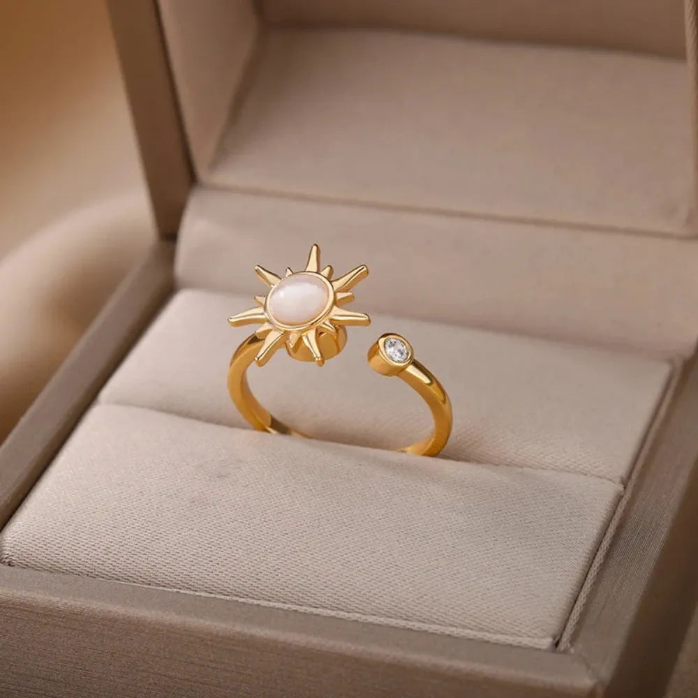 Gold and platinum plated adjustable copper ring with simple rotatable geometric design