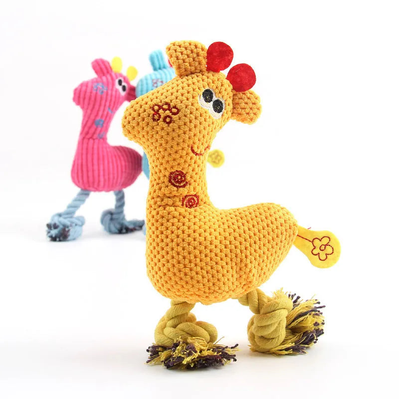 Blue deer-shaped plush dog toy with corn grain texture on a white background