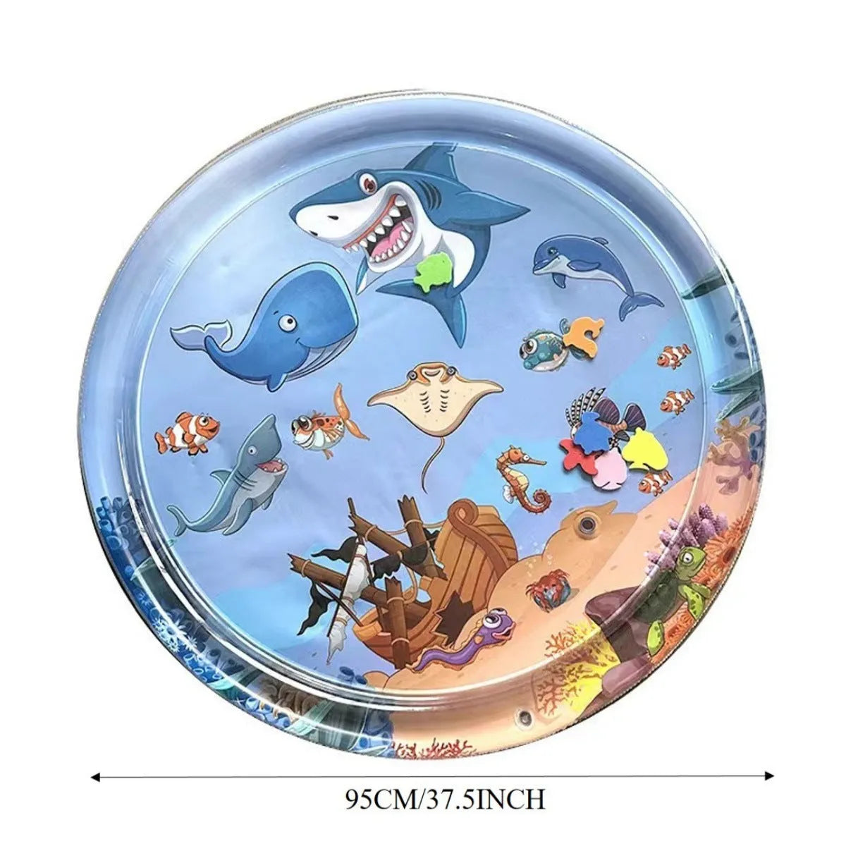 PVC water sensory playmat for cats with ocean fish theme and floating toys