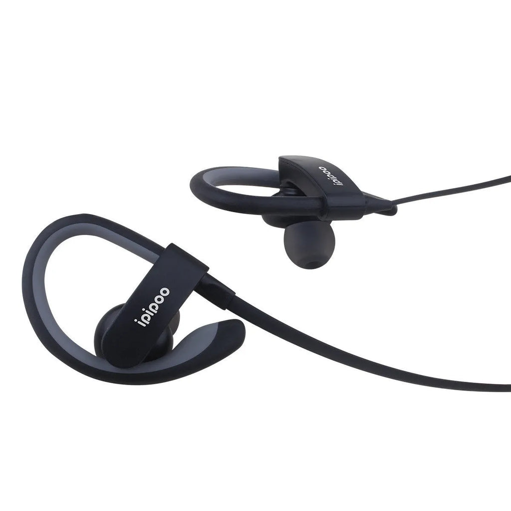 Wireless sports running headphones in blue, grey, red, and yellow colours showing earplug design.