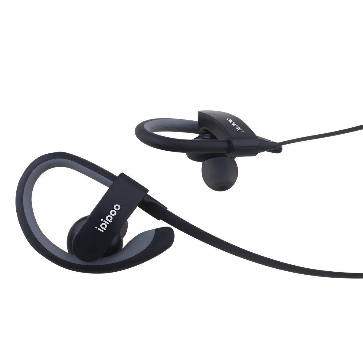 Wireless sports running headphones in blue, grey, red, and yellow colours showing earplug design.