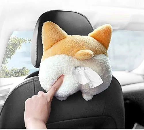 Yellow soft plush Corgi butt shaped tissue box cover for car sun visor and home