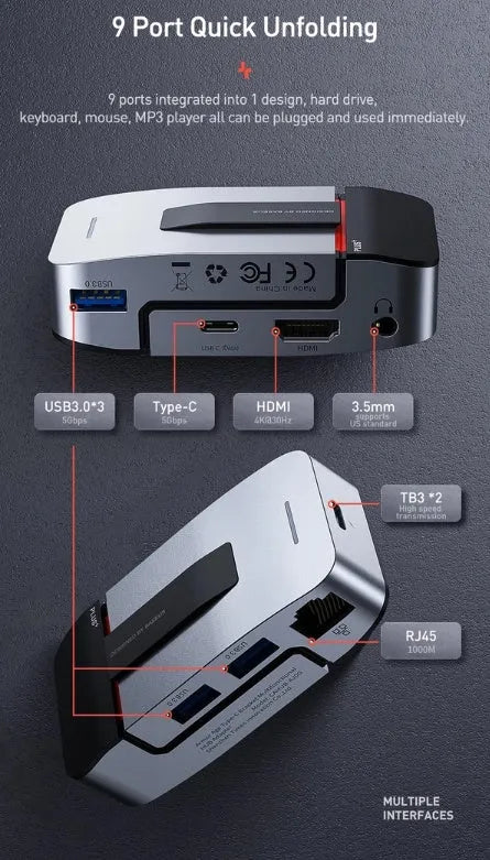 Mecha Era bracket type multifunctional HUB in space grey with aluminium alloy body and multiple ports including HDMI and USB3.0