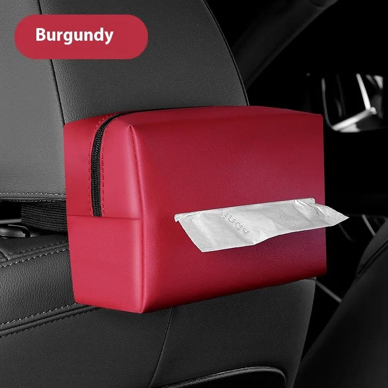 Leather tissue paper extraction box 18cm x 12.5cm x 9cm for home or car, available in black dark green grey and mocha brown