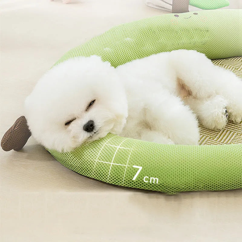 Green fruit pattern pet nest mat with raised backrest in large 65x50cm size