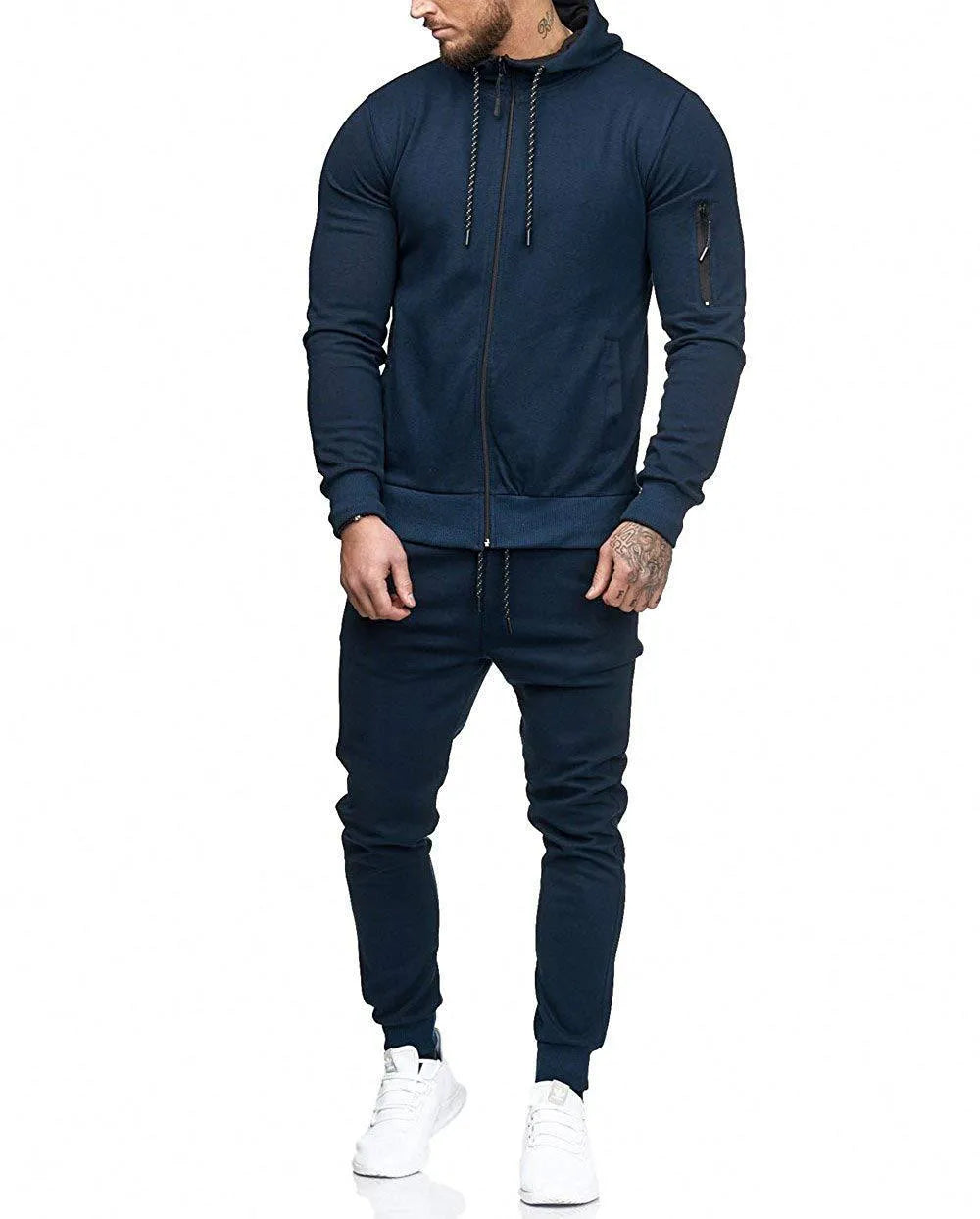 Men's sports suit cotton hooded long sleeve tracksuit set in five colours on model