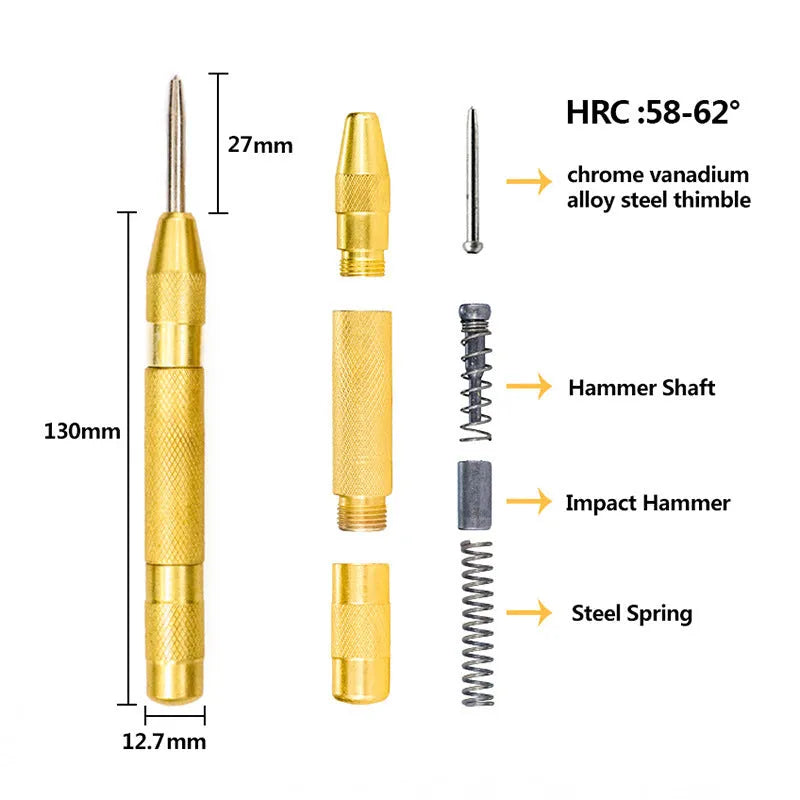 HSS step drill bit and centre punch set for metalworking with three graduated bits