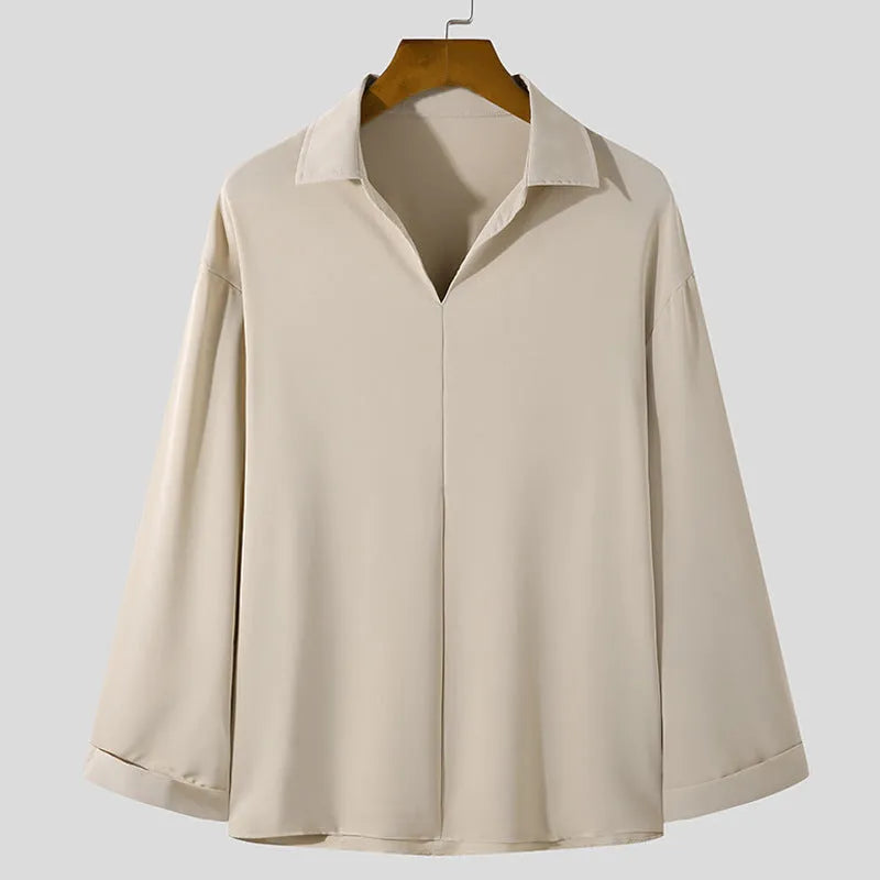 Men's loose fit casual business shirt in non-iron polyester fabric available in multiple colours