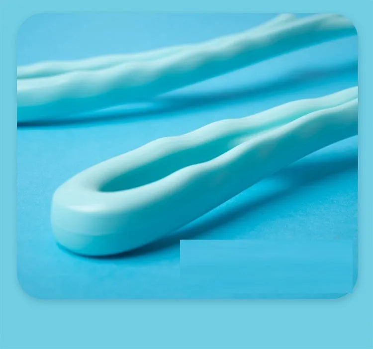 Blue handheld neck massager roller with 96 pressure points showing ergonomic curved design.