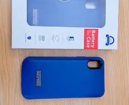 Shockproof silicone iPhone battery charger case in black, blue, pink, or white colours