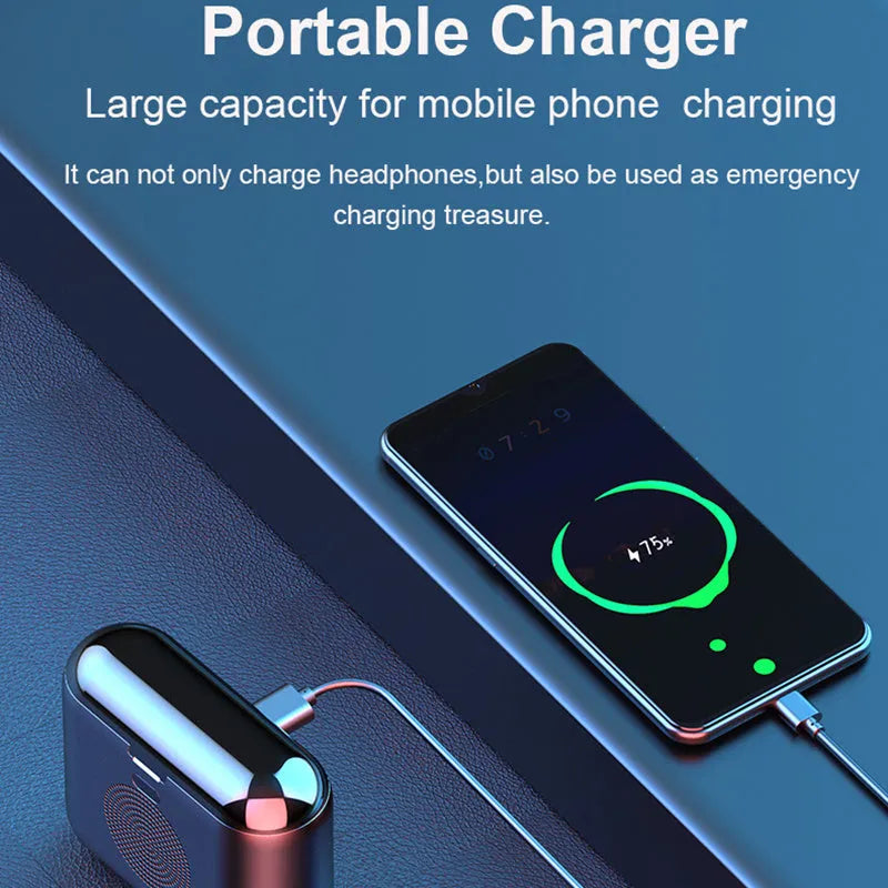 F9 5.0 wireless Bluetooth headset in black with charging case, featuring CVC8.0 noise reduction and 2000 mAh capacity