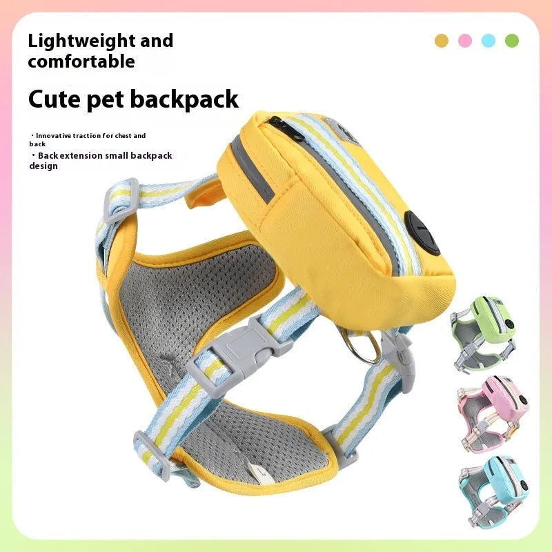 Pink explosion-proof dog harness with quick-release buckle and adjustable straps on a dog, with a 1.5m lead attached.