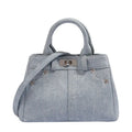 Women's casual denim blue PU shoulder handbag with standard size and polyester lining