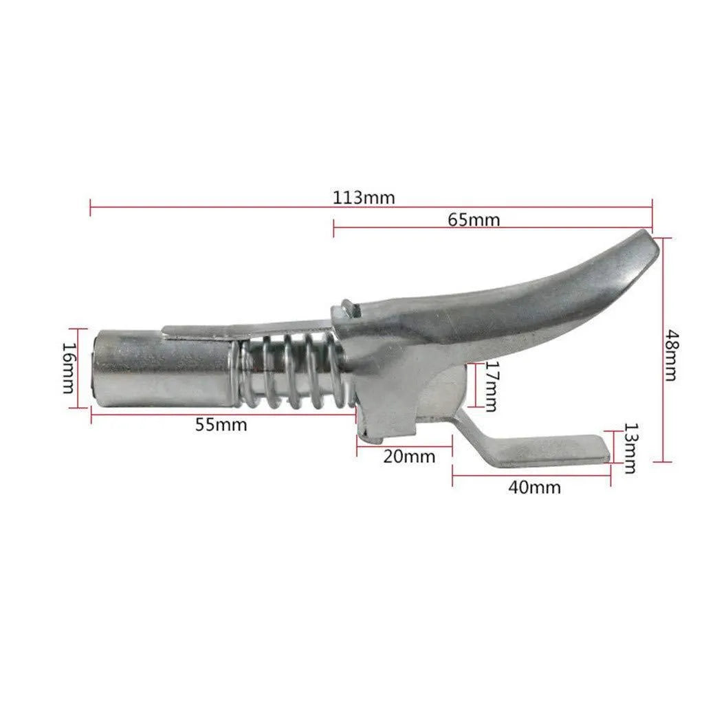 Silver locking grease gun coupler with 10,000 psi rating and 1/8 NPT thread for SAE and metric Zerk fittings