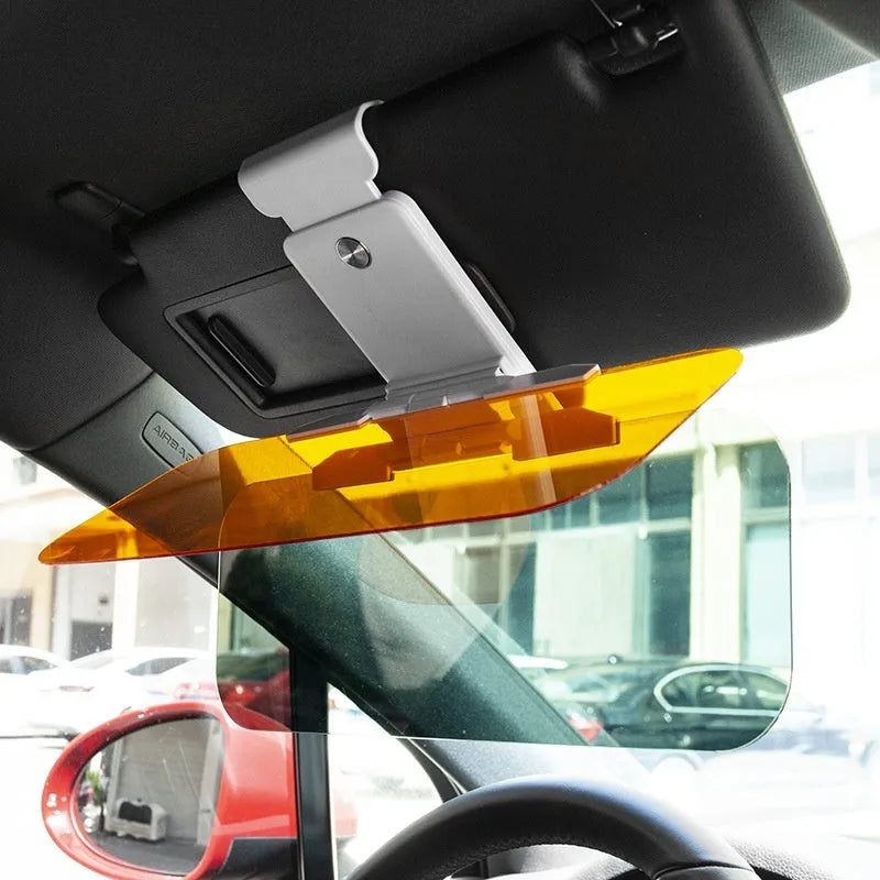 Anti-high beam car sun visor with acrylic lens and telescopic installation system for universal vehicle fitting