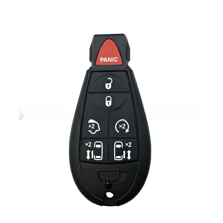 Chrysler Dodge car key replacement shell in ABS brass and nylon, showing dimensions 85mm x 42mm x 15mm.