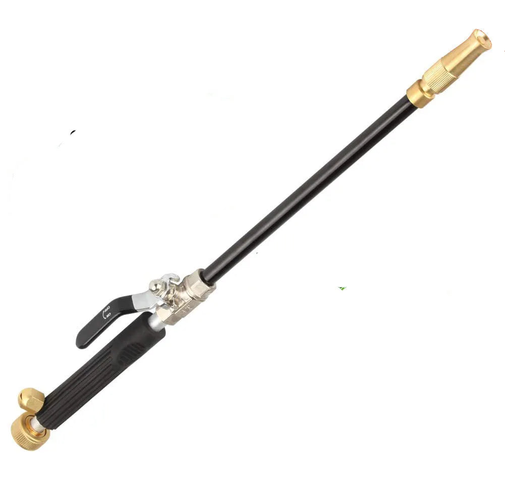 Black high pressure adjustable water gun with alloy body, brass tip, and TPR handle for car wash and garden use