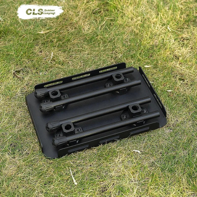 CLS aluminium dual-use camping stool shown in Army Green, folded and with storage bag.