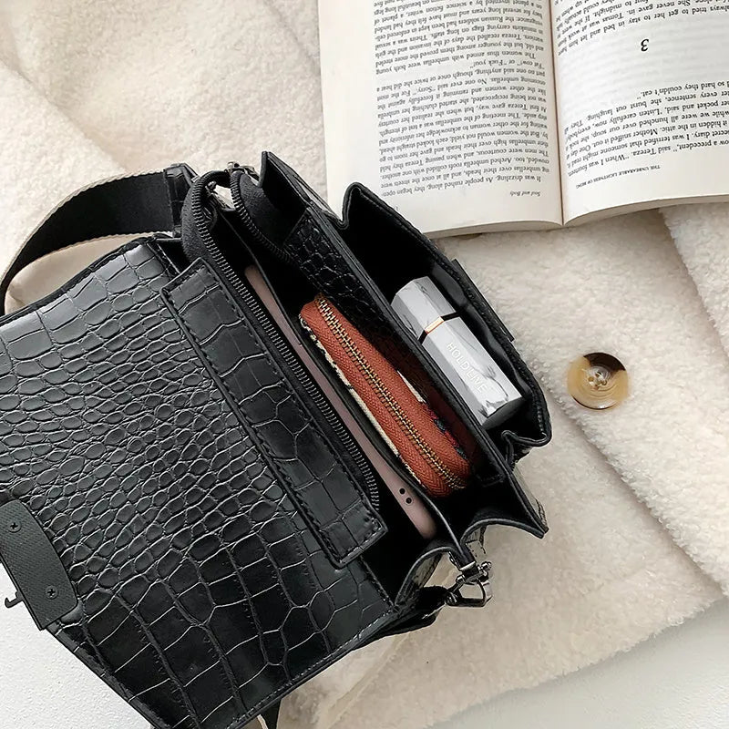 PU crossbody bag in four colours showing 20cm width and 14cm height