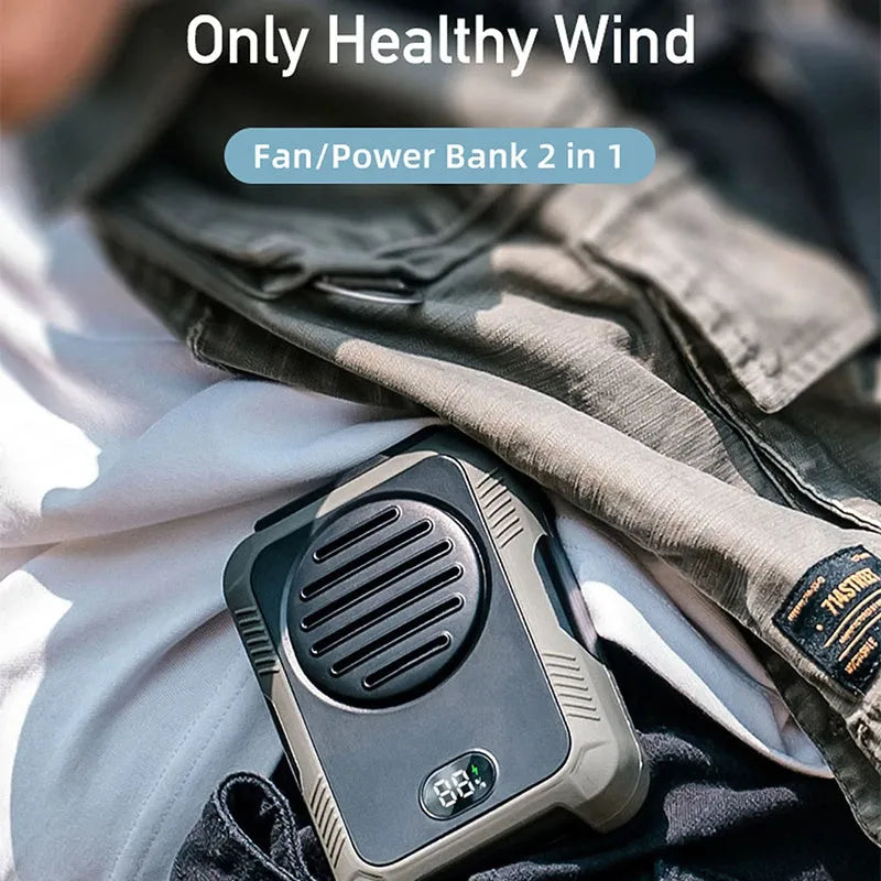 Green leaf-less waist hanging fan with USB charging port for outdoor sports