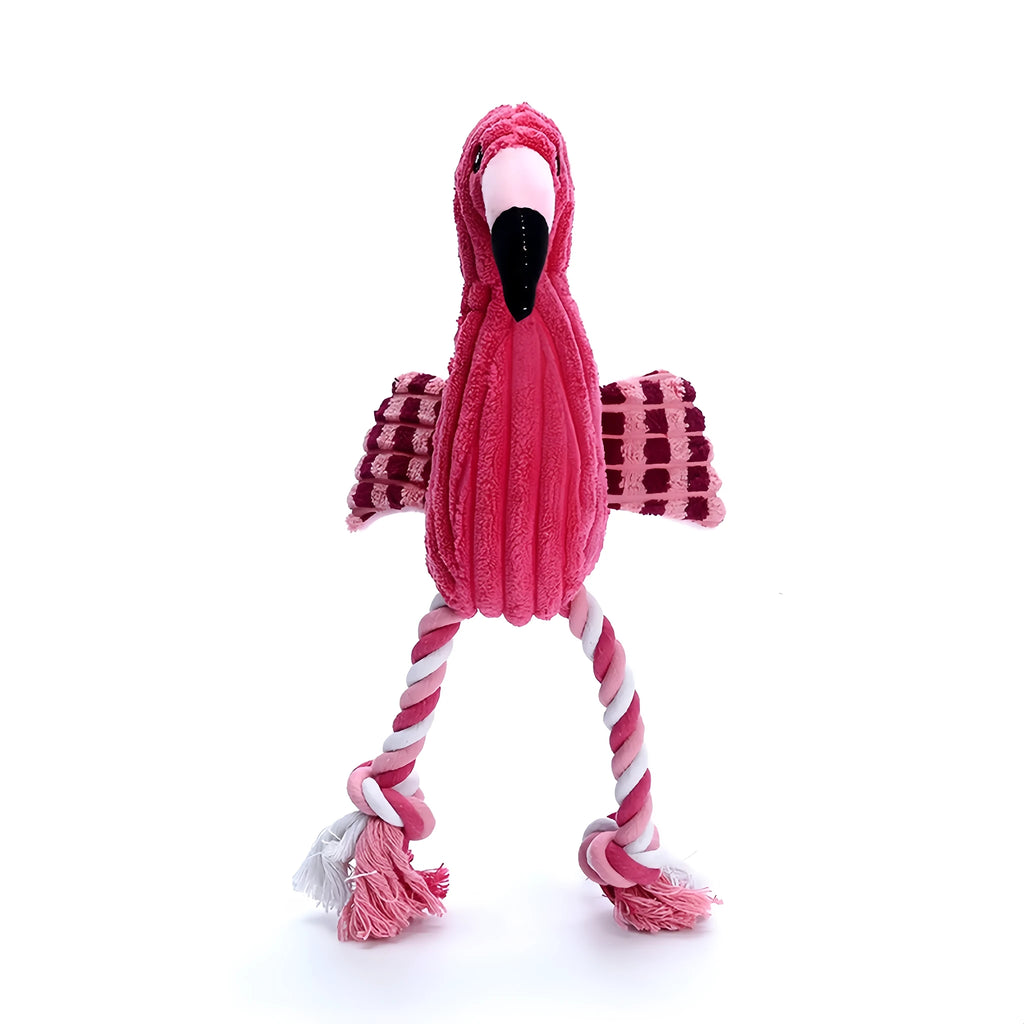 Pink animal-shaped corduroy plush dog toy with a squeaker inside.