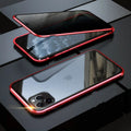 A black glass clamshell phone case for an iPhone with a geometric design and privacy screen.