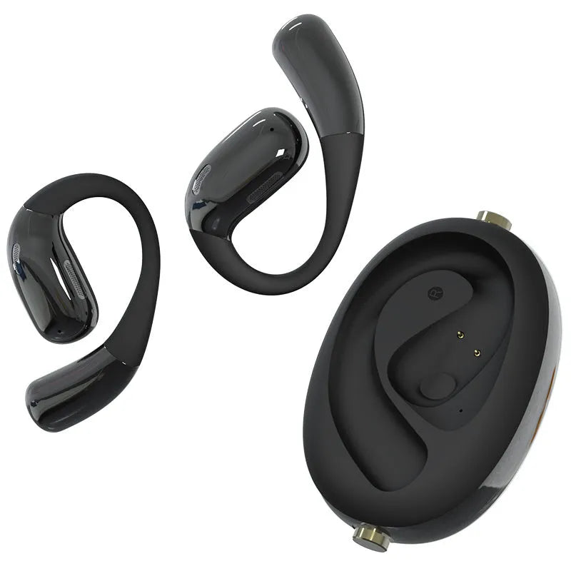 Wireless AI translation noise-reduction Bluetooth headset with ear hook in black colour