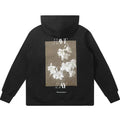 Hooded floral print sweater men retro oil painting style black grey sizes S to 2XL