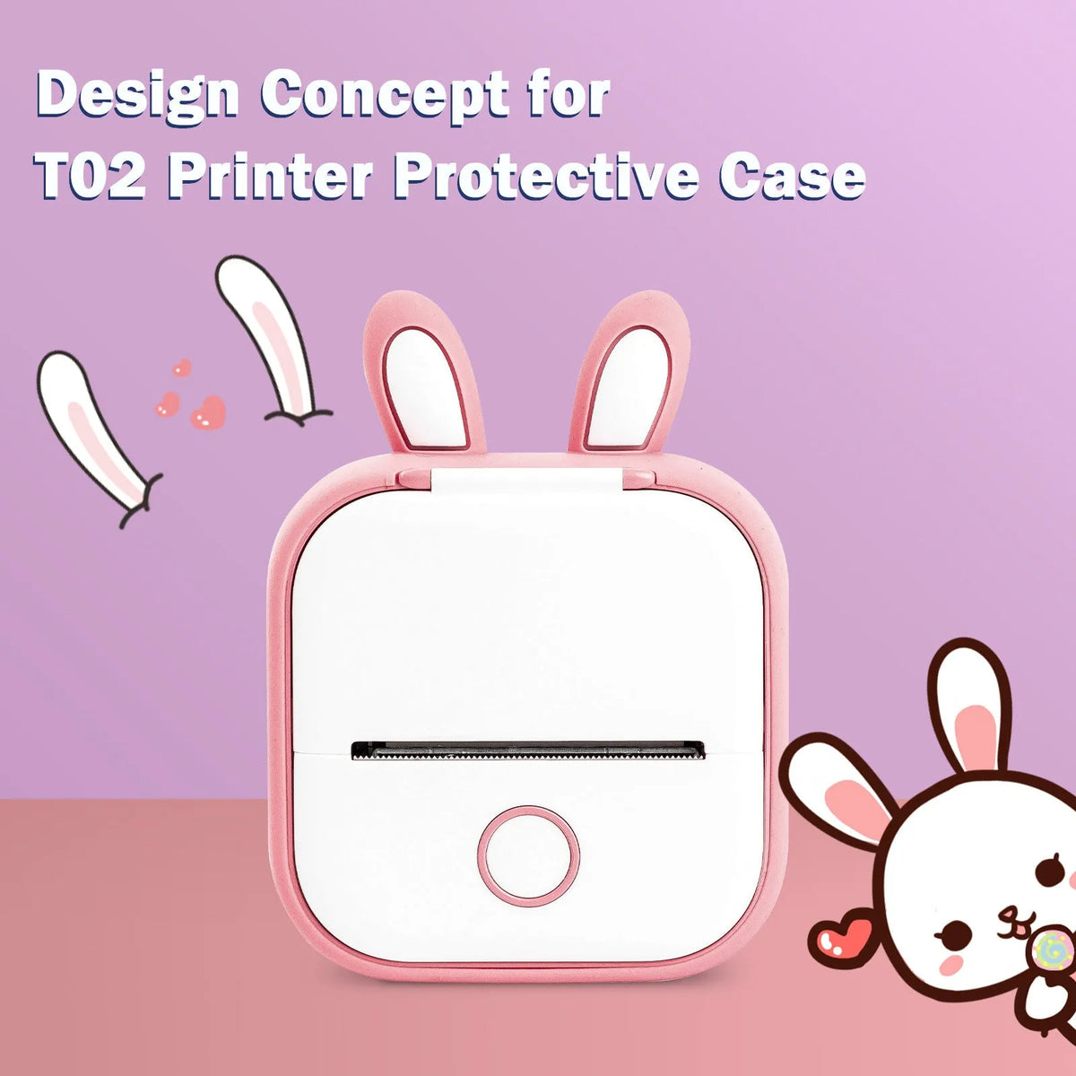 Phomemo T02 silicone protective case with cat ears in pink colour for mini photo printer