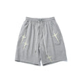 Men's cotton embroidered track shorts in grey, black or beige, mid waist, sizes M-XXL, casual leisure shorts