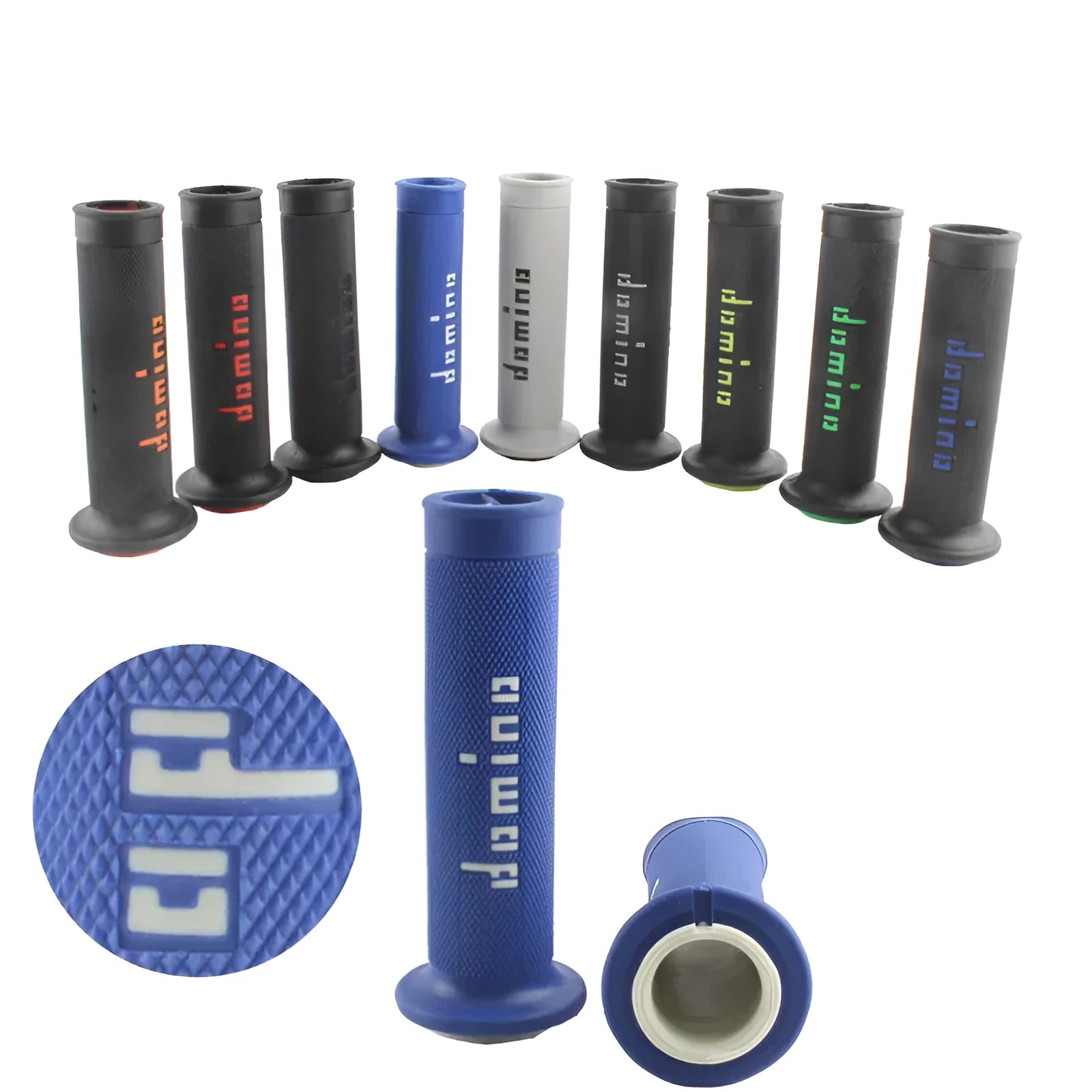 Pair of black motorcycle handle grips made of rubber gel material, showing non-slip texture.