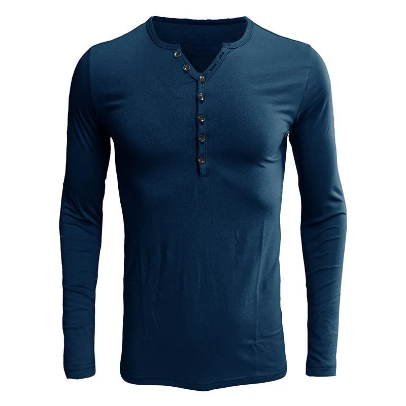 Men's cotton blend long sleeve t-shirt in solid colour with European and American sizing