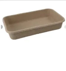 Brown disposable biodegradable cat litter box showing its three available size options.
