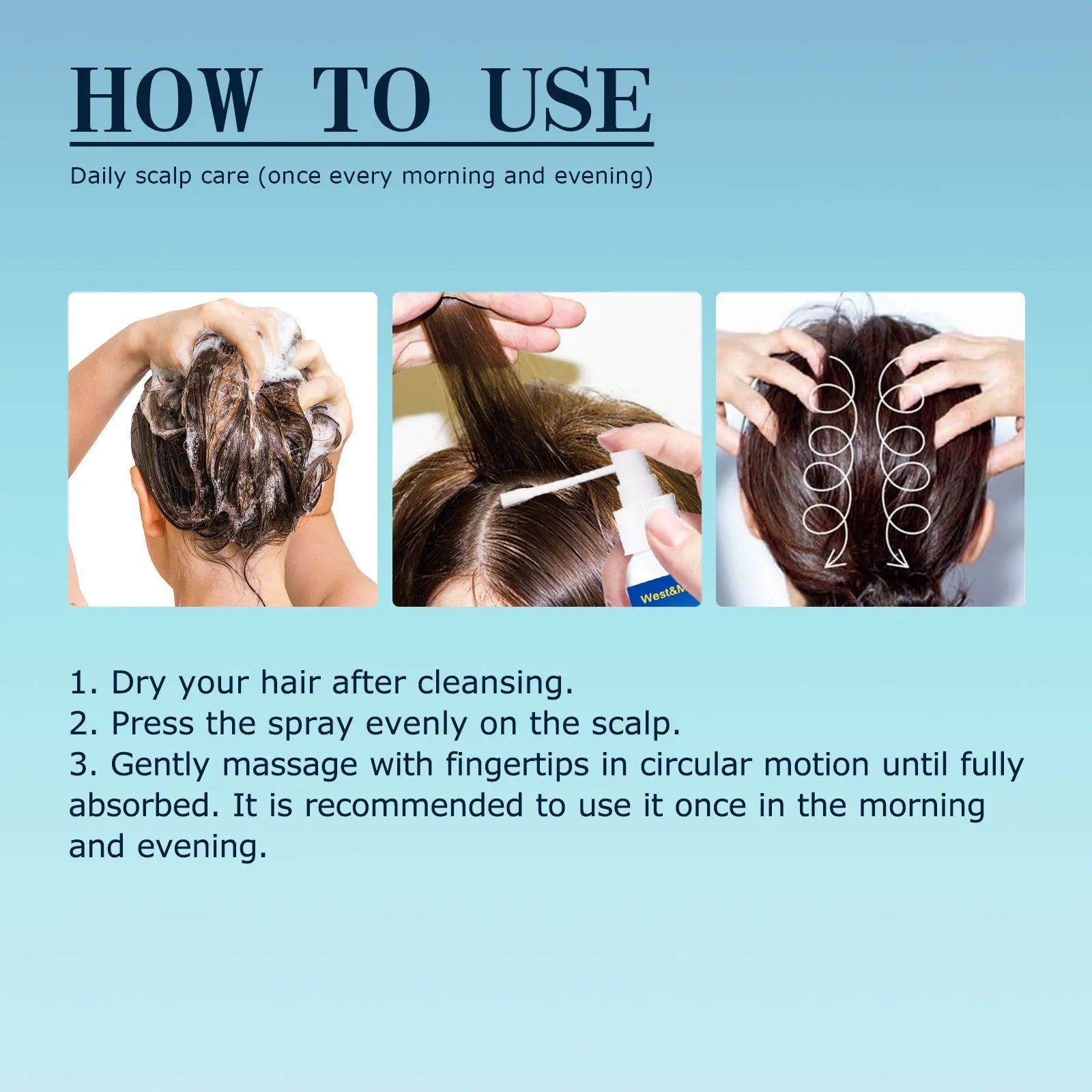 30ml Hair Root Care Spray in a bottle with a spray nozzle, designed for scalp itch relief and follicle nourishment.
