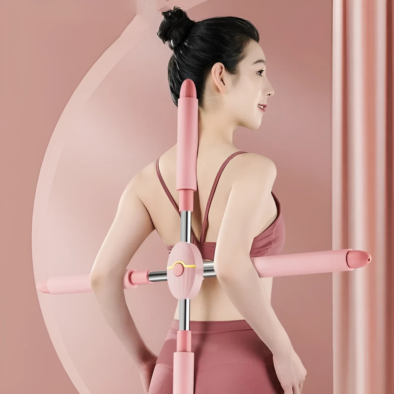 Children's pink adjustable open back yoga stick for fitness body shaping exercises