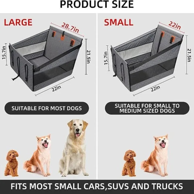 Grey water resistant dog bed measuring 56cm square with cloth material