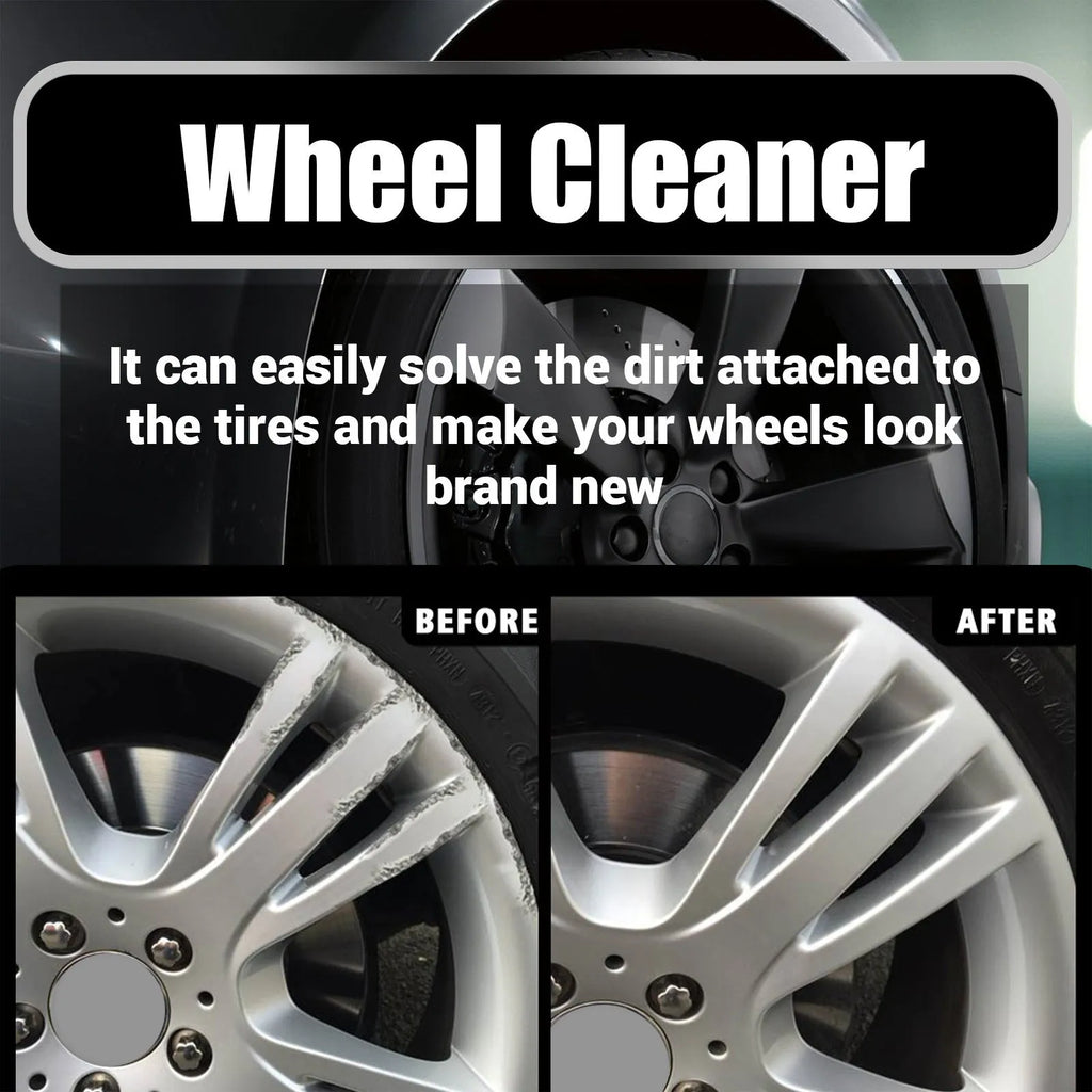Car tyre cleaner bottle and microfibre towel for alloy wheel cleaning