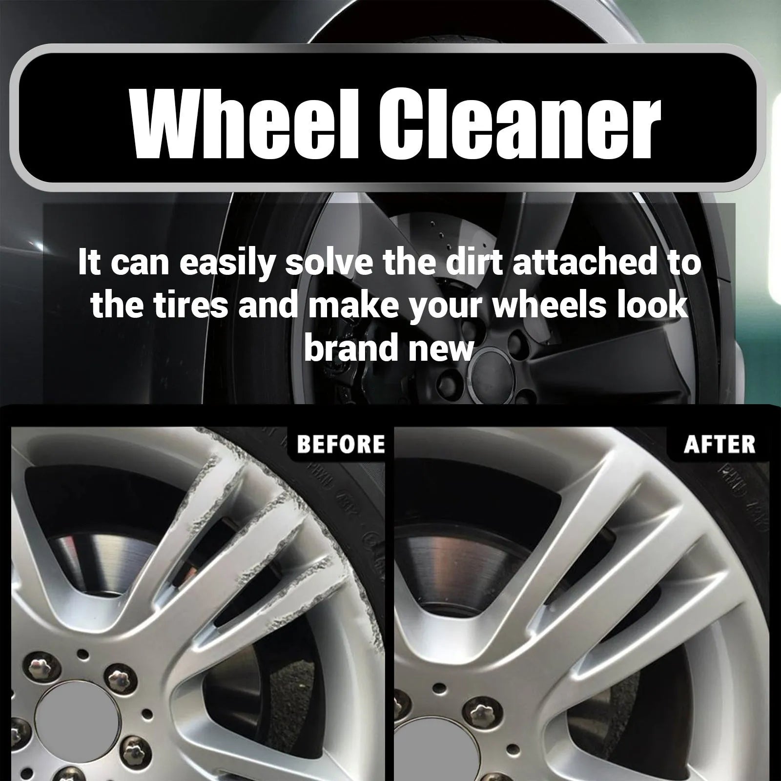 Car tyre cleaner bottle and microfibre towel for alloy wheel cleaning