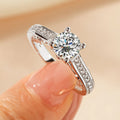 Women's electroplated copper zircon ring with geometric design in K White or K Yellow finish