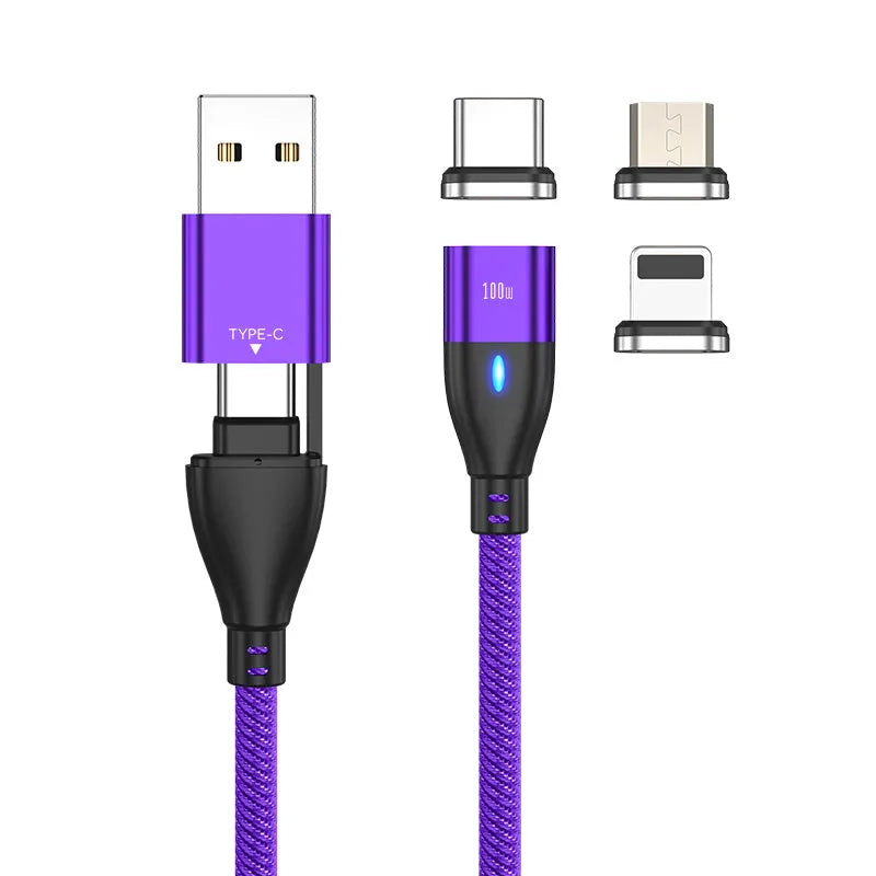 PD 100W magnetic data cable with three connectors in black on white background