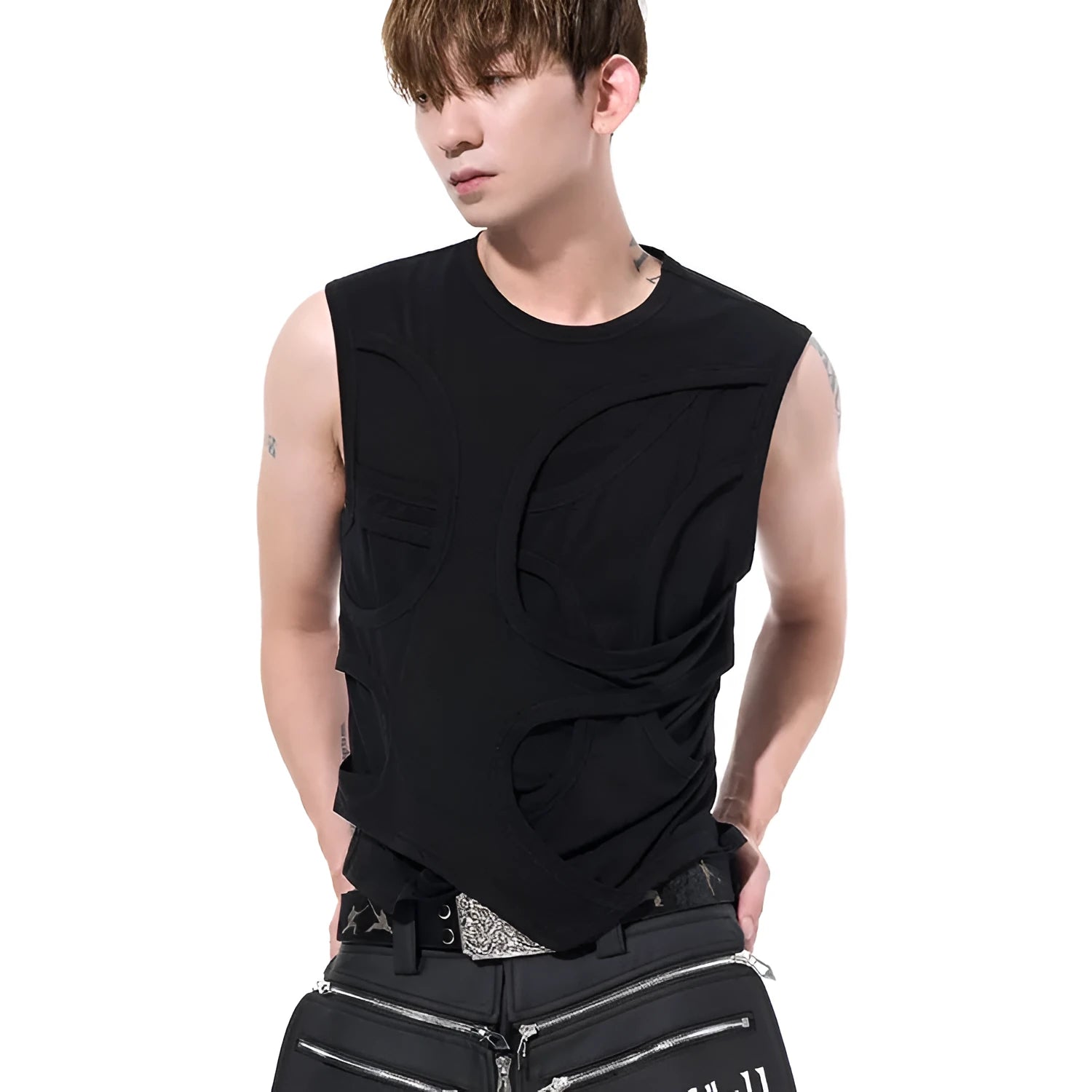 Men's solid colour lyocell vest tank top on a hanger, showing round neck and sleeveless design.