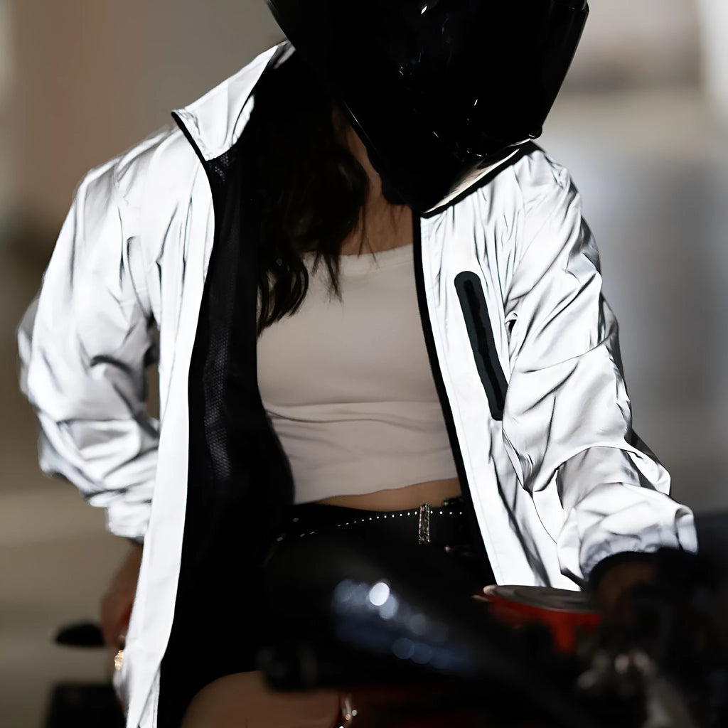 Waterproof polyester long sleeved top in BL220 Silver colour showing European sizing options
